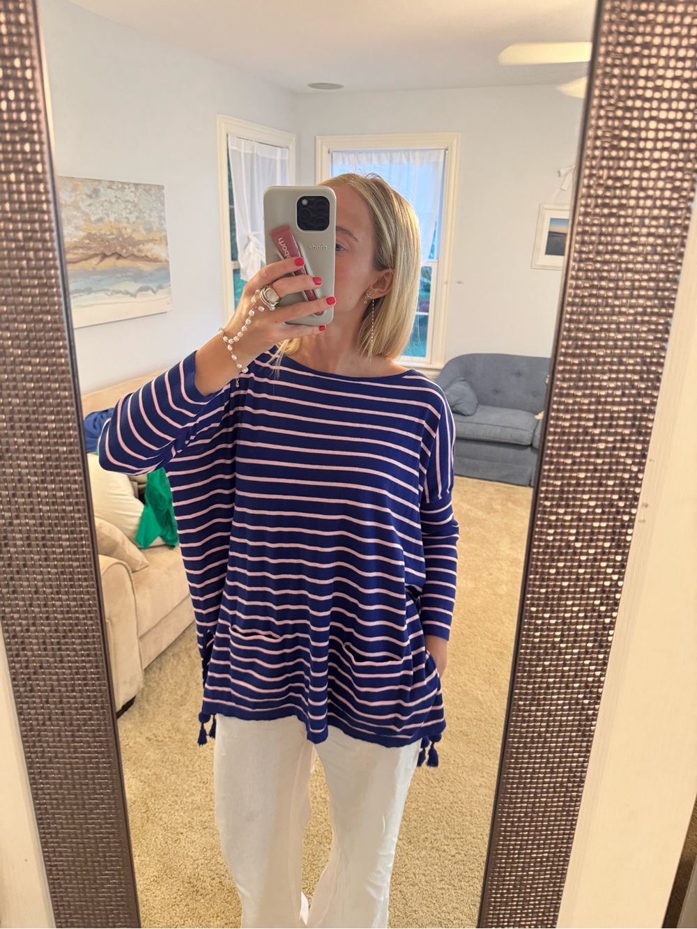 Lilly Pulitzer Navy & Pink Striped Boatneck Tunic